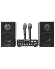Set boxe profesionale LTC 150W cu Amplificator Karaoke 5 inch USB, Bluetooth Afisaj LED 2 Microfoane